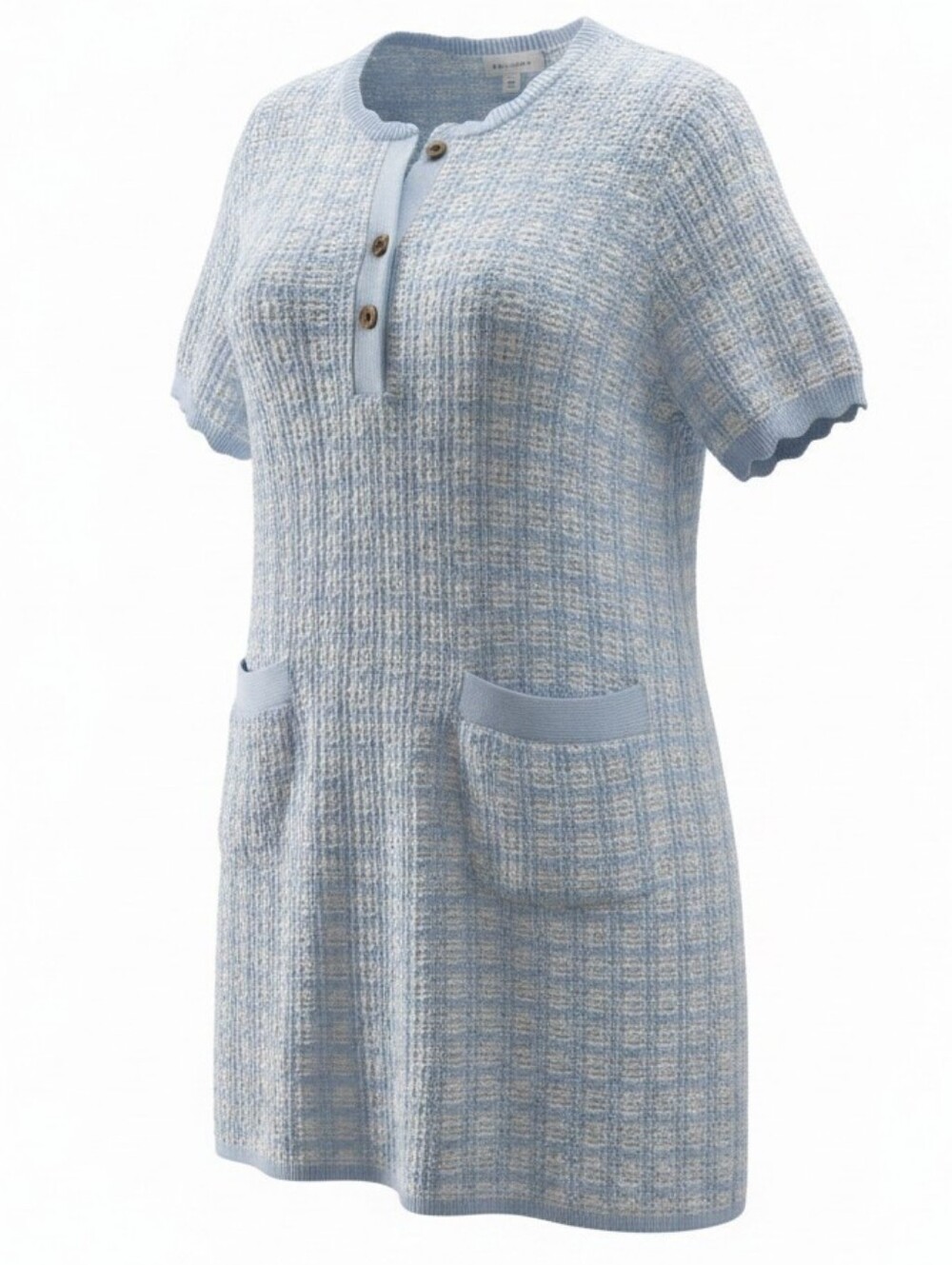FREE ASSEMBLY | Blue Tweed Plaid Knit Sweater Dress Pockets Cotton Blend | XL